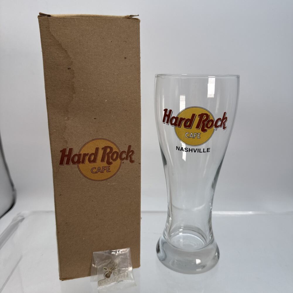 Hard Rock Cafe Nashville 8.5” Tall Pilsner Glass 20oz Collectible Tall boy +pin